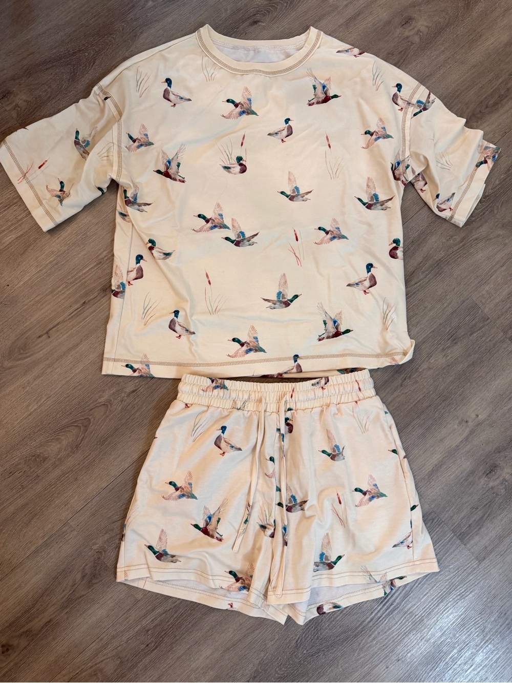 Women's Cream Duck-Print Pajama Set